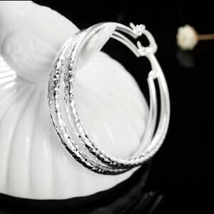 925 Sterling Silver Hoop Earrings 2.5in. Disco 90s Y2K Women's Valentine's Gift